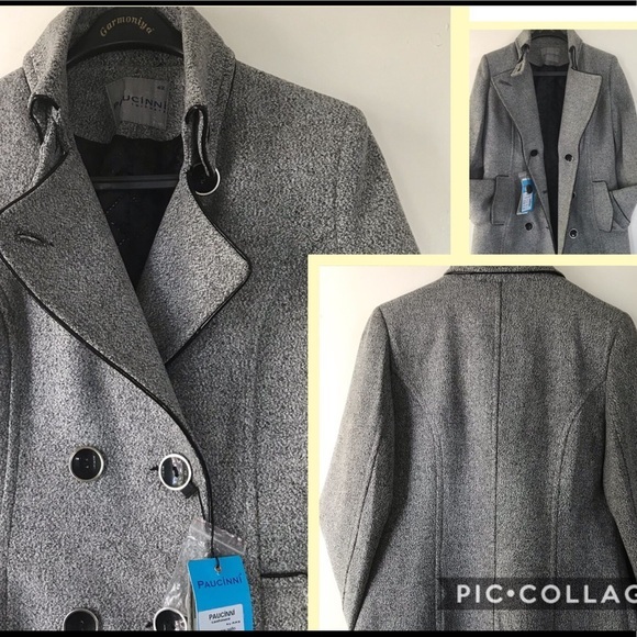 New‎ Double-Breasted Tweed Grey Coat by PAUCINNI - Picture 5 of 8